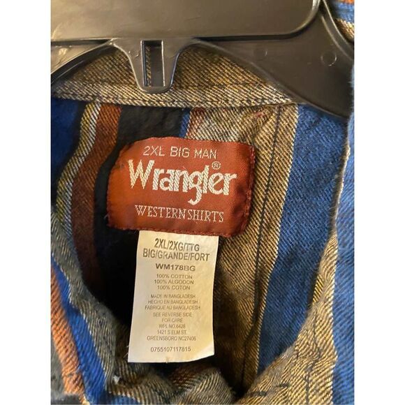 Wrangler Western flannel LS shirt Big Man 2x snap buttons #WM178BG 100 cotton - Picture 3 of 5